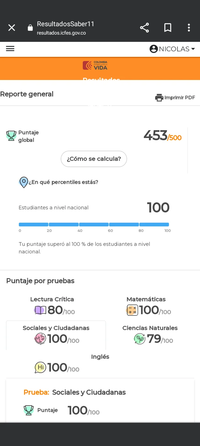 Puntaje ICFES Grupo500